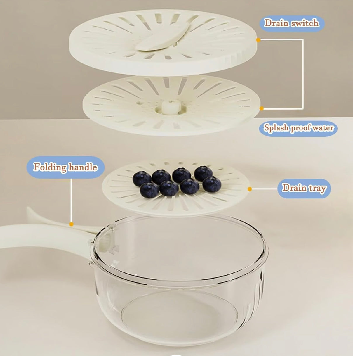 Bol de lavage multifonction pour fruits et légumes, panier d'égouttage avec couvercle 2024